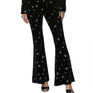 Avec Les Filles Black Velvet Embroidered Flare Pants Size Small NWT